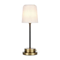 Lampa biurkowa z materiałowym kloszem i metalową podstawą