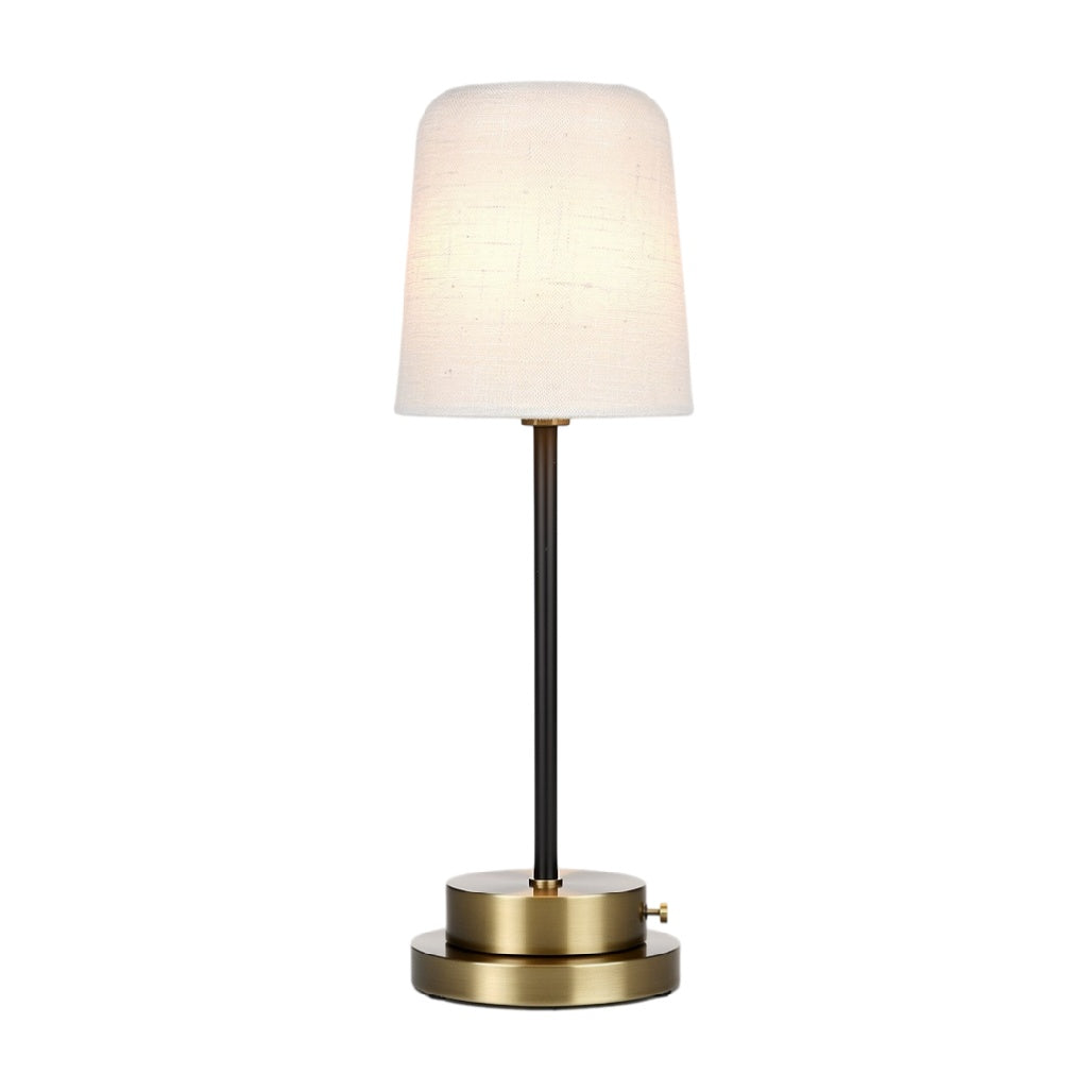 Lampa biurkowa z materiałowym kloszem i metalową podstawą