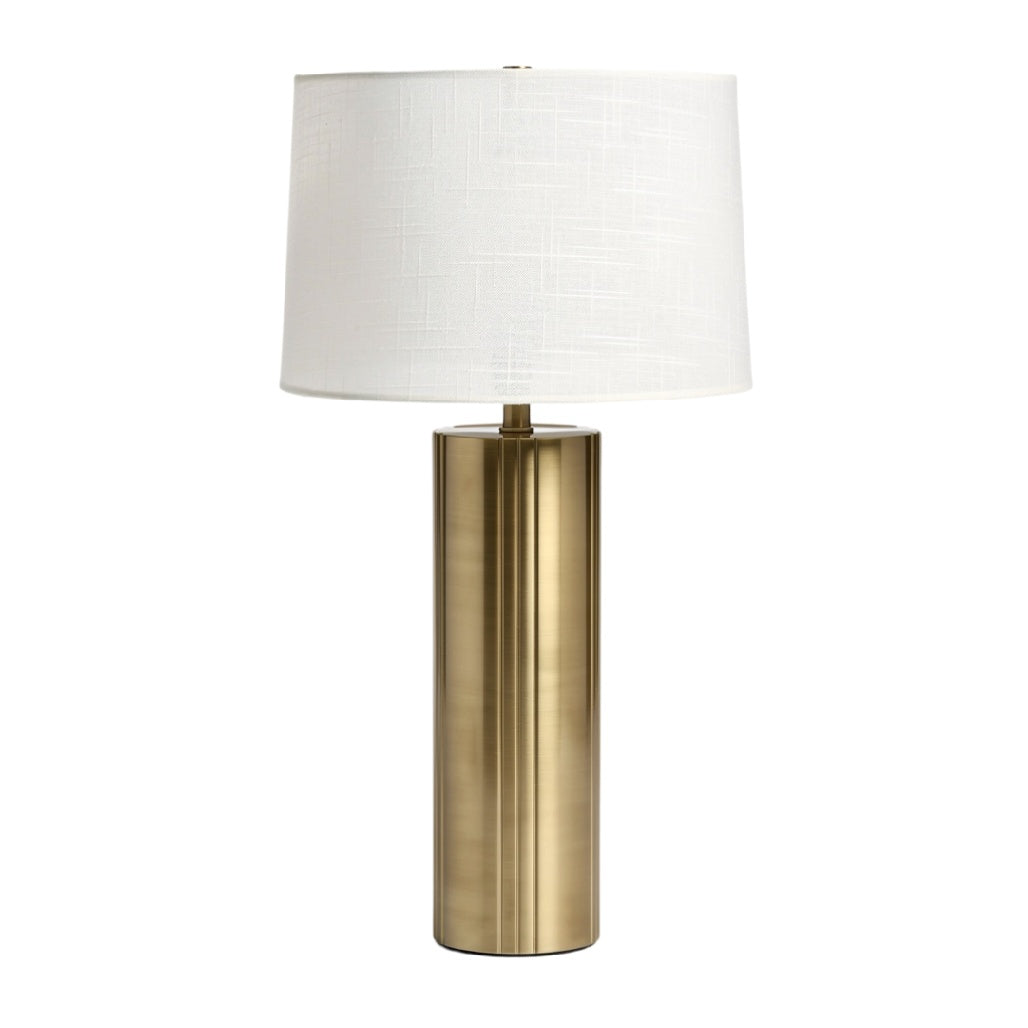 Lampa stołowa w stylu nowoczesnym z metalowym trzonem w kolorze złotym